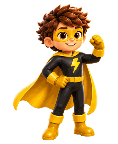 Golden Spark, a hero in a black and gold suit with a gold cape.