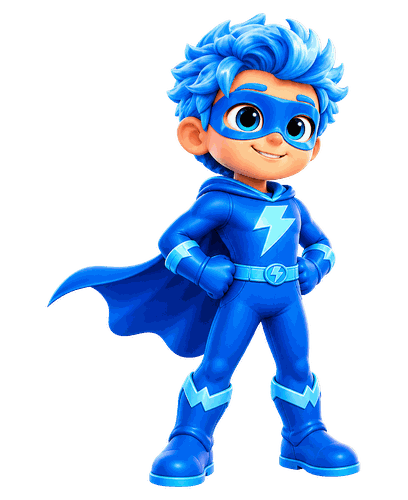 Frost Comet, a hero with frosty blue hair in a glowing ice-blue suit.