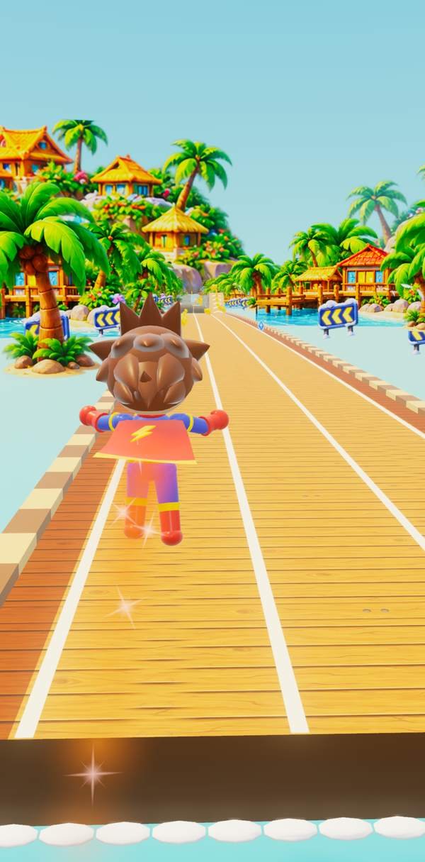 In-game screenshot of a jump over the end of the dock