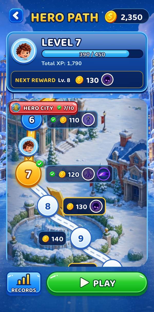 In-game screenshot of the Hero Path: a reward at every level
